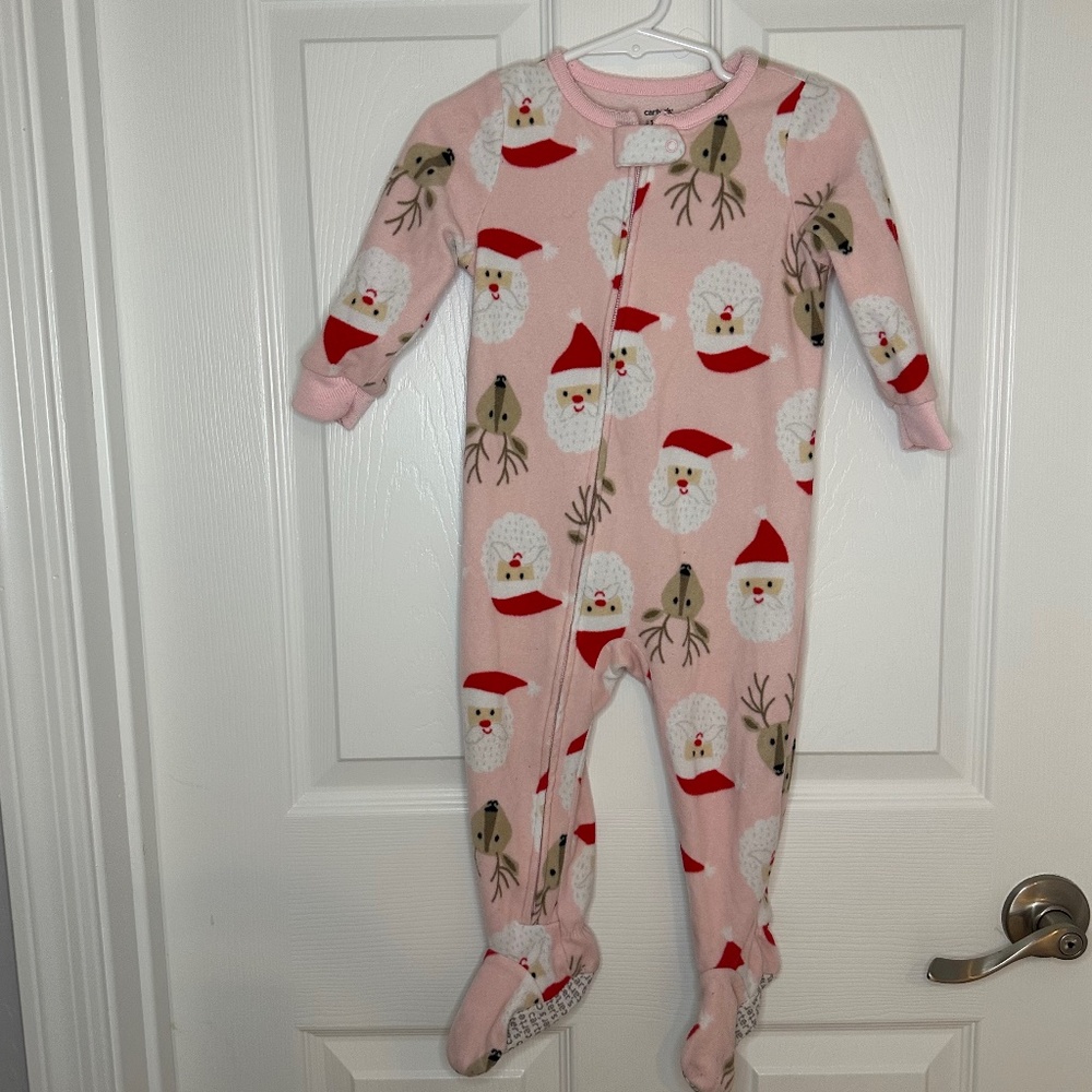 Girls Carter’s size 18 Month zip up Footed Pajamas Holliday Santa Deer